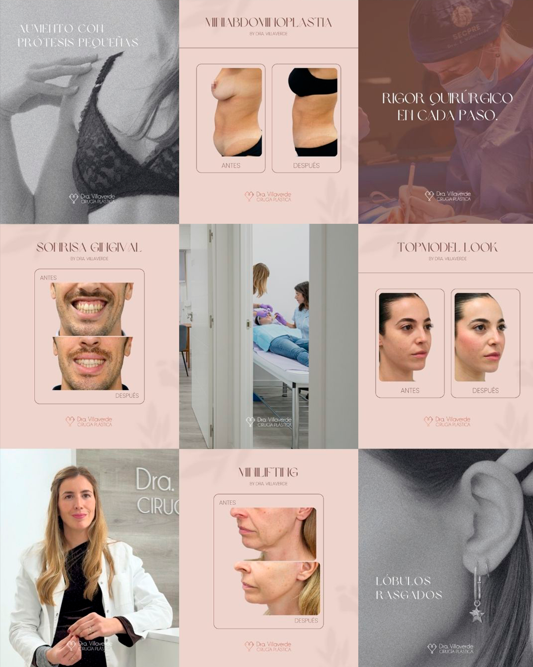 Feed para redes sociales de clínica de cirujia estética